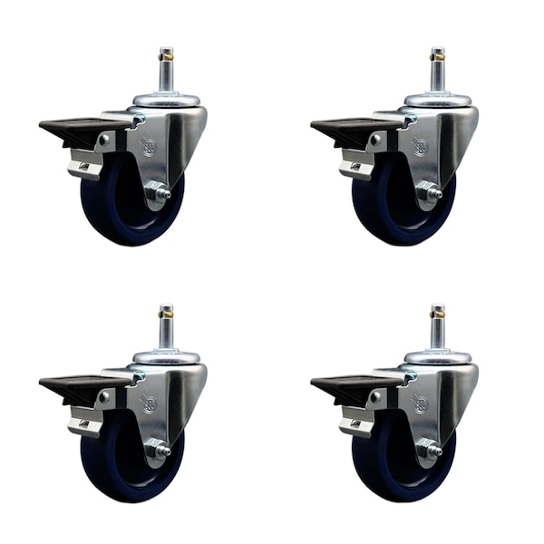 Service Caster 3.5'' Solid Poly Swivel 7/16'' Grip Ring Stem Caster Set with Brake, 4PK SCC-GR20S3514-SPUS-PLB-716138-4 - main